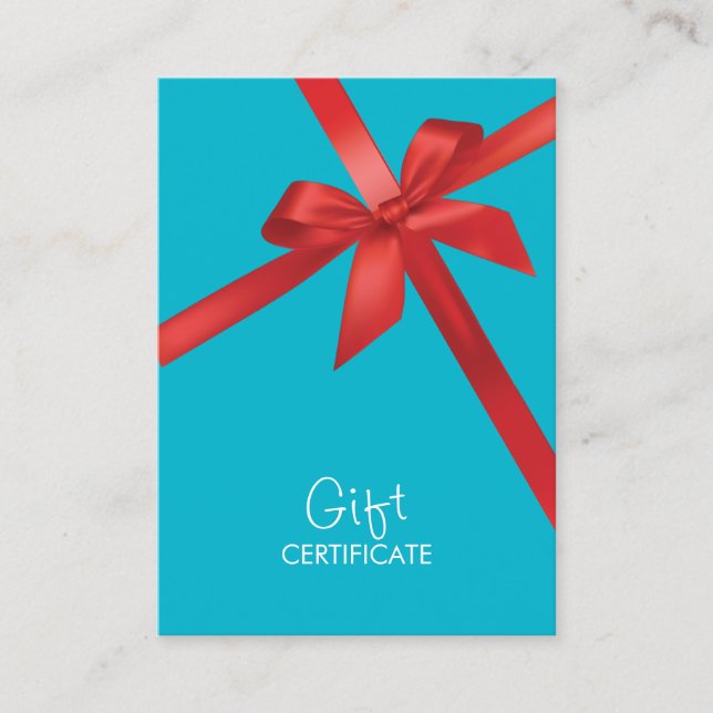 Turquoise Red Ribbon Wrapping Gift Certificate (Front)