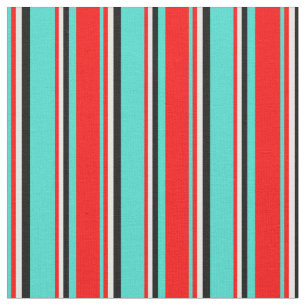 Turquoise, Red, White, and Black Pattern Fabric