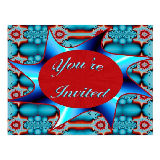 turquoise red you're invited postcard