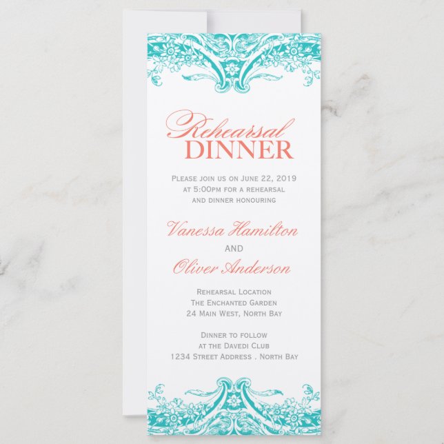 Turquoise Rehearsal Dinner Invitation (Front)