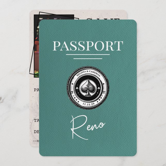 Turquoise Reno Passport Save The Date (Front/Back)