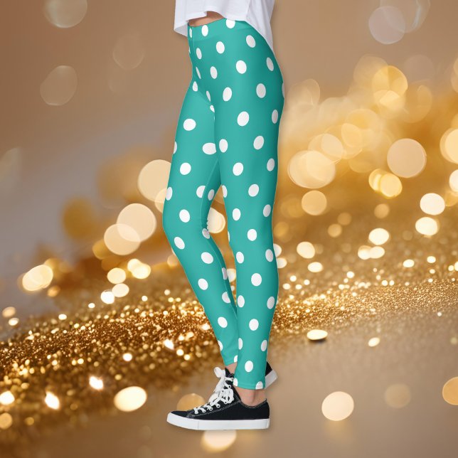 Turquoise Retro Chic Polka Dots Pattern Fashion Leggings (Turquoise Retro Chic Polka Dots Pattern Fashion Leggings)