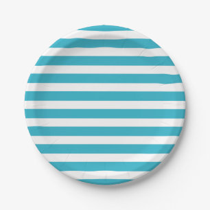 Turquoise Retro Colourful Modern Stripes Pattern Paper Plate