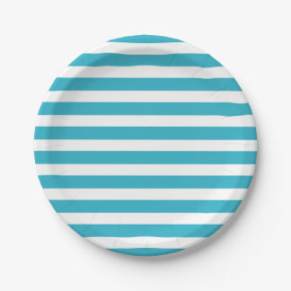 Turquoise Retro Colourful Modern Stripes Pattern Paper Plate