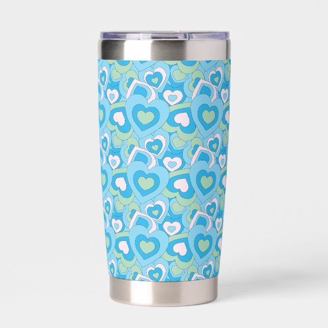 Turquoise Retro Heart Tumbler (Front)