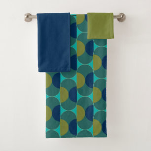 Turquoise Retro Ovals and Semi-Circles Bath Towel 