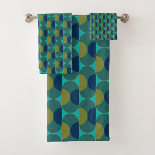 Turquoise Retro Ovals and Semi-Circles Bath Towel Set