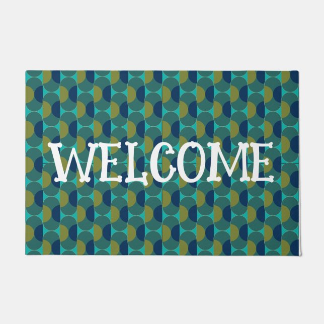 Turquoise Retro Ovals and Semi-Circles Doormat (Front)