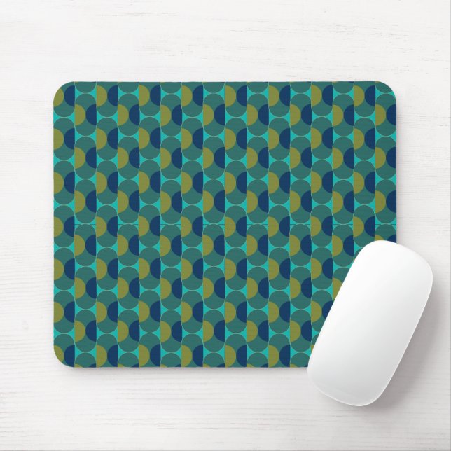Turquoise Retro Ovals and Semi-Circles Mouse Mat (With Mouse)