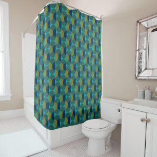 Turquoise Retro Ovals and Semi-Circles Shower Curtain