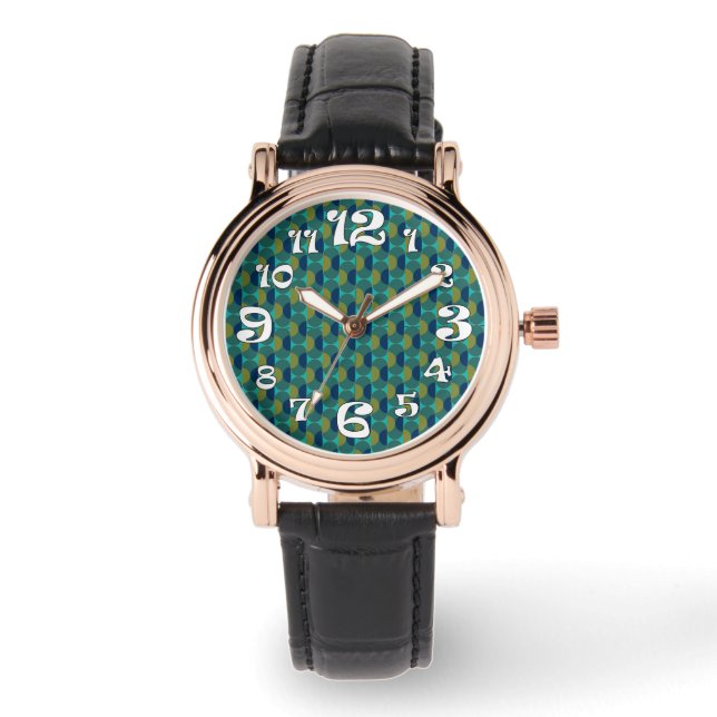 Turquoise Retro Ovals and Semi-Circles Watch (Front)