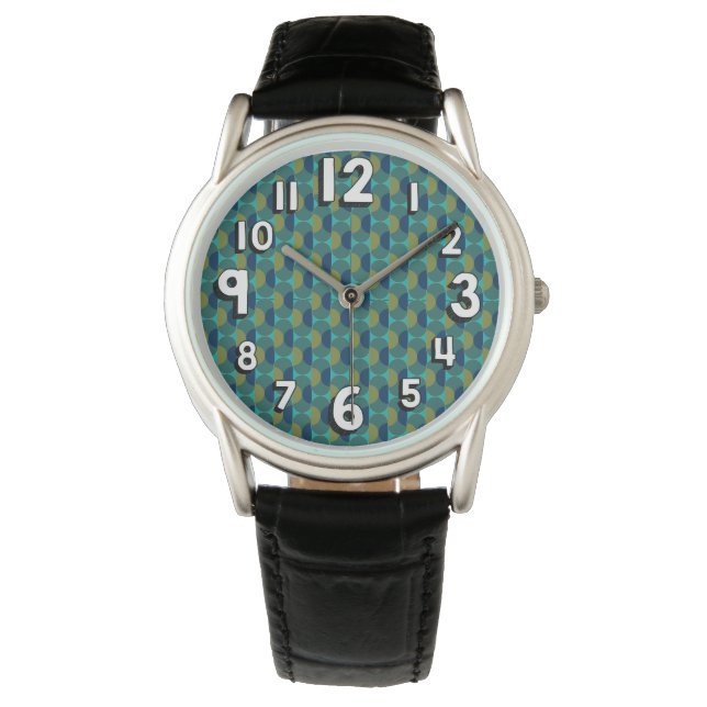 Turquoise Retro Ovals and Semi-Circles Watch (Front)