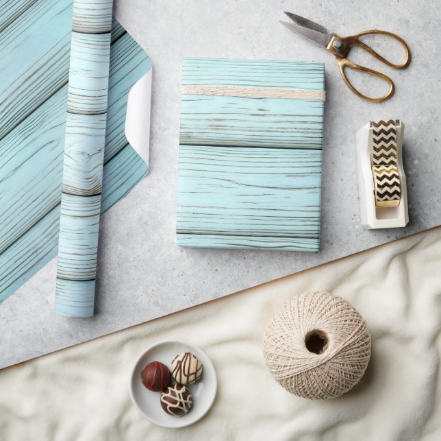 Turquoise Retro Rustic Wood Wrapping Paper (Crafts)