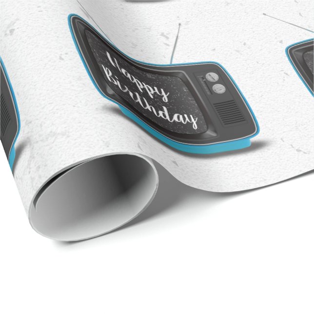 Turquoise Retro TV Birthday Wrapping Paper (Roll Corner)