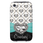 Turquoise Rhinestone Heart iPhone 3 Case Mate