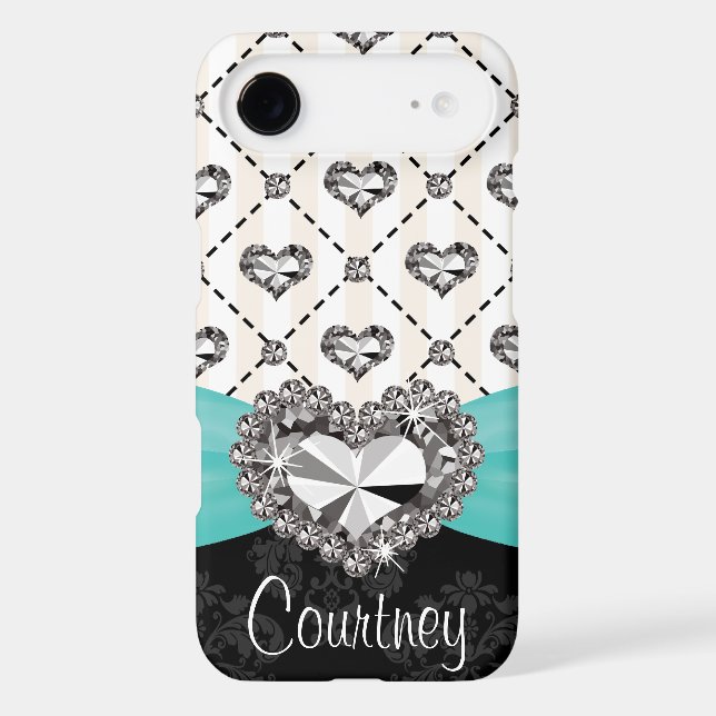 Turquoise Rhinestone Heart iPhone 3 Case Mate (Back)