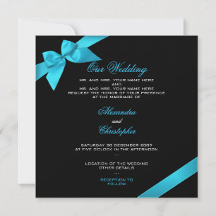 Turquoise Ribbon Wedding Invitation Announcement 2