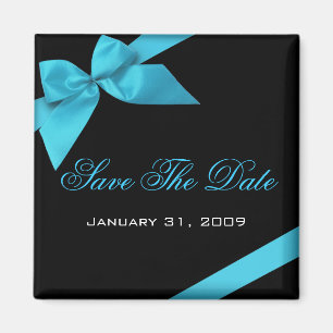 Turquoise Ribbon Wedding Invitation Save The Date Magnet