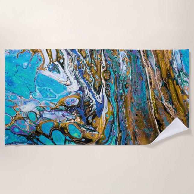 Turquoise River water and stones abstract art Beach Towel (Front)