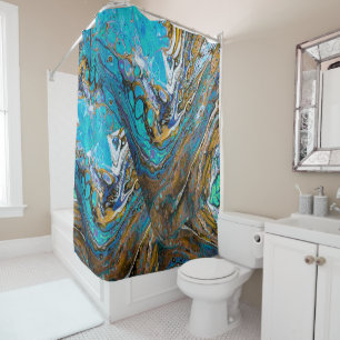 Turquoise River water and stones abstract art Shower Curtain
