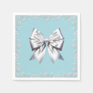 Turquoise Robin's Egg Blue Big White Bow Bridal Napkin