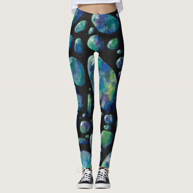 Turquoise Rocks in Space Original Artwork Leggings (Front)
