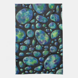 Turquoise Rocks in Space Original Artwork Tea Towel
