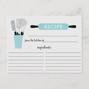 Turquoise Rolling Pin Kitchen Tools Recipe Card