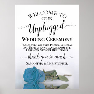Turquoise Rose Chic Unplugged Wedding Ceremony Poster