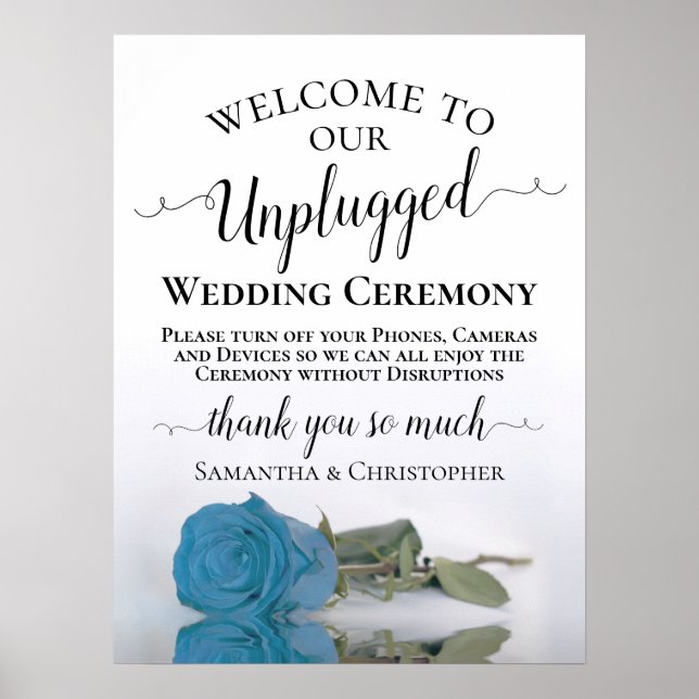 Turquoise Rose Chic Unplugged Wedding Ceremony Poster (Front)
