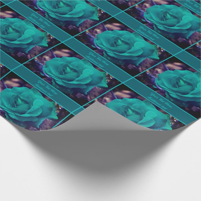 Turquoise Rose Flower Personalised Wrapping Paper (Corner)