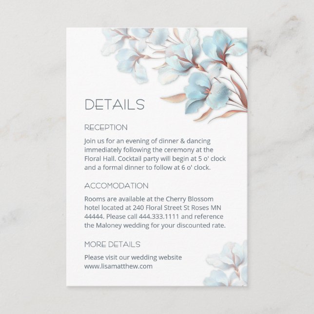 Turquoise Rose Gold Artistic Flowers Enclosure Card (Front)