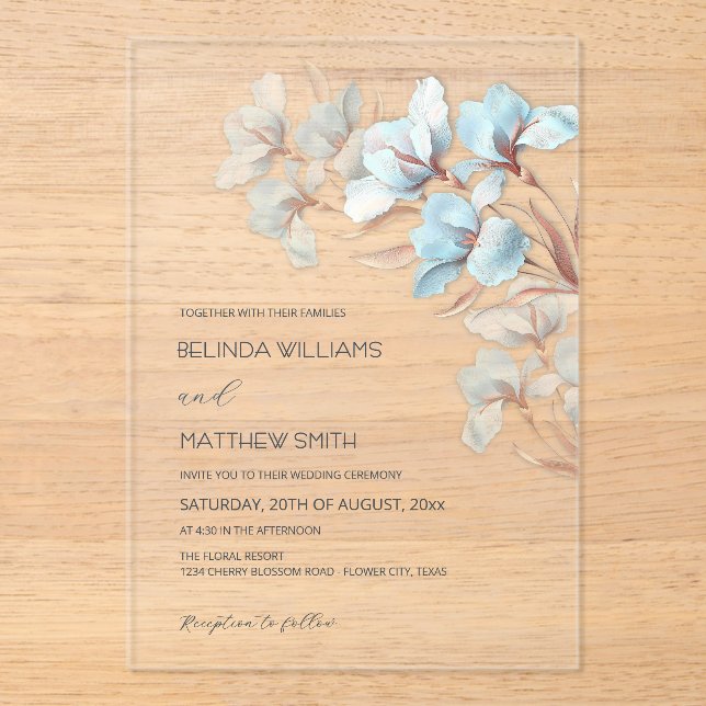 Turquoise Rose Gold Artistic Flowers  Invitation (Front)