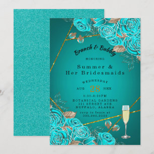 Turquoise Rose Gold Bridesmaids Luncheon Invitation