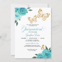 Turquoise Rose Gold Butterfly Quinceañera Birthday