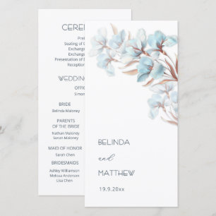 Turquoise Rose Gold Flowers Wedding Program