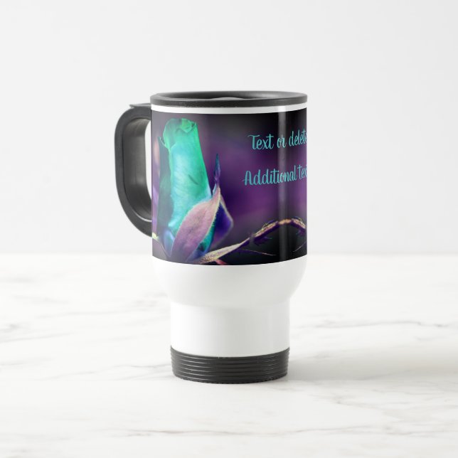 Turquoise Rosebud Floral Art Personalised   Travel Mug (Front Left)