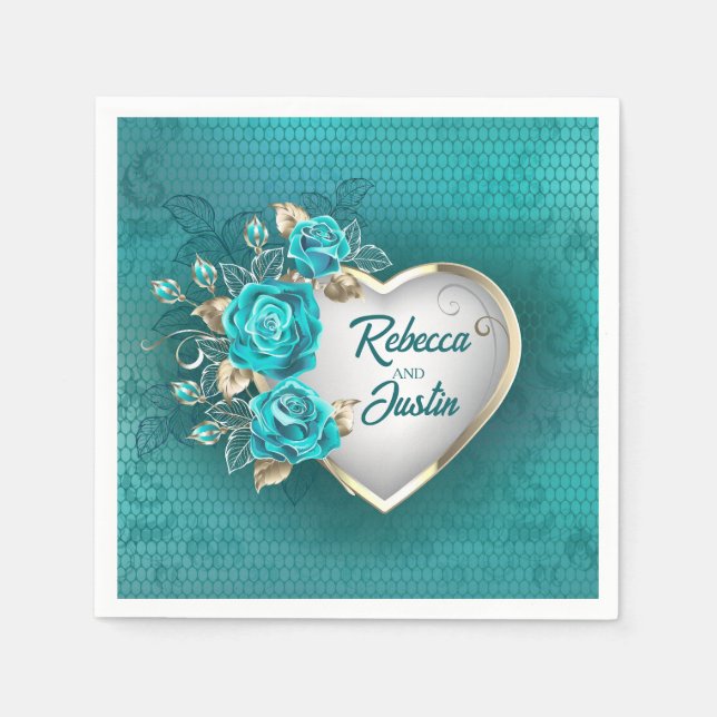 Turquoise Roses Tiffany Floral Modern Boho Napkin (Front)
