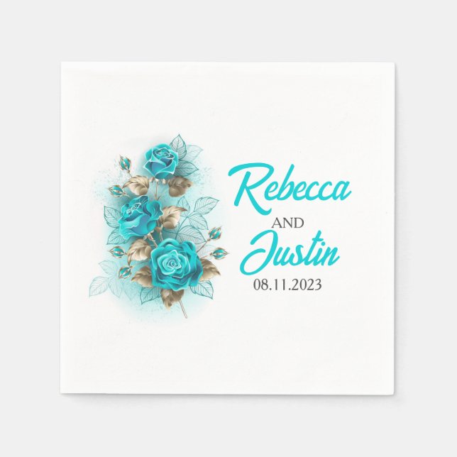 Turquoise Roses Tiffany Floral Modern Boho Napkin (Front)