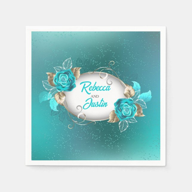 Turquoise Roses Tiffany Floral Modern Boho Napkin (Front)