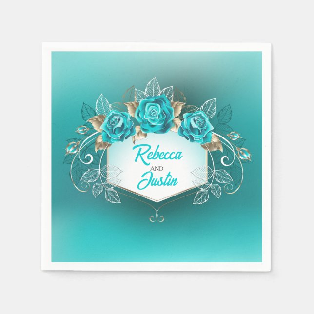 Turquoise Roses Tiffany Floral Modern Boho Napkins (Front)