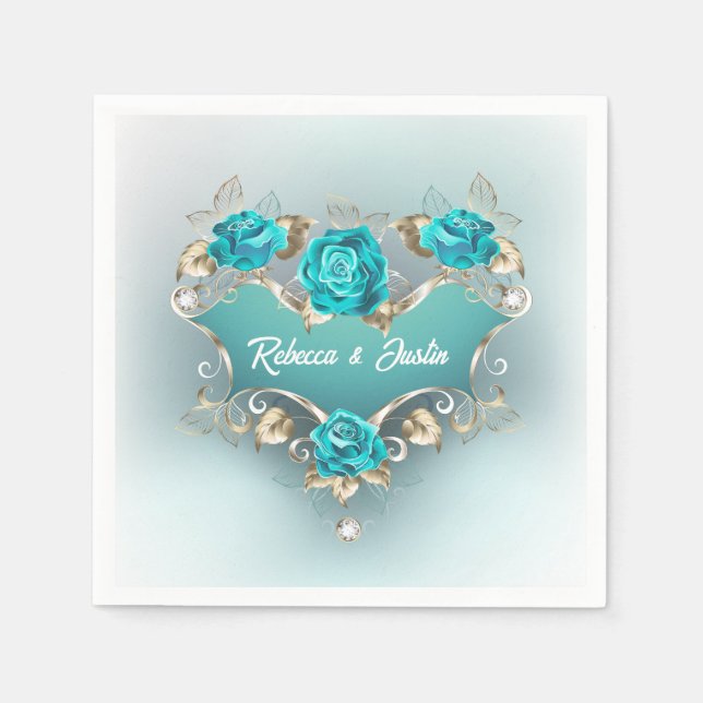 Turquoise Roses Tiffany Floral Modern Boho Napkins (Front)