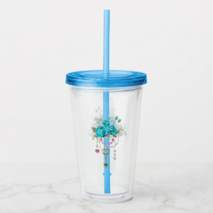 Turquoise Roses with Keys Acrylic Tumbler