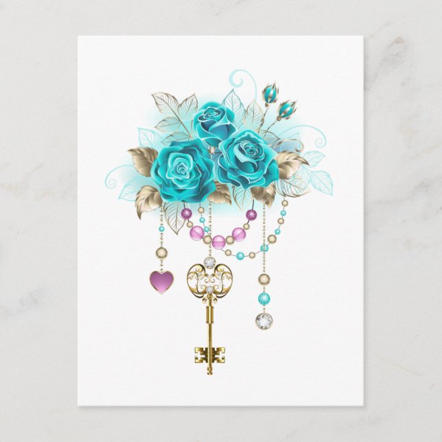 Turquoise Roses with Keys Advice Card (Front)