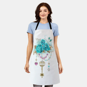 Turquoise Roses with Keys Apron