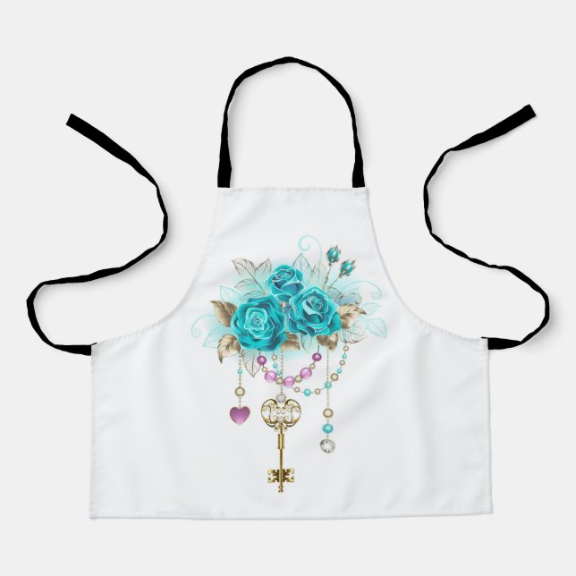 Turquoise Roses with Keys Apron (Front)