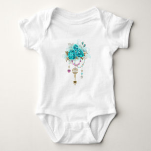 Turquoise Roses with Keys Baby Bodysuit