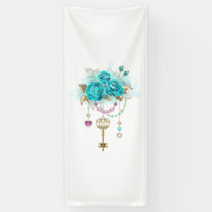 Turquoise Roses with Keys Banner