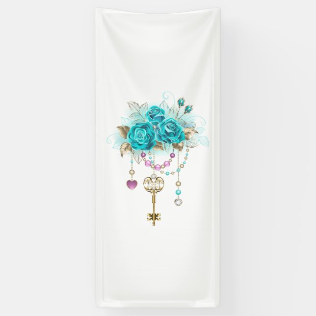 Turquoise Roses with Keys Banner (Vertical)