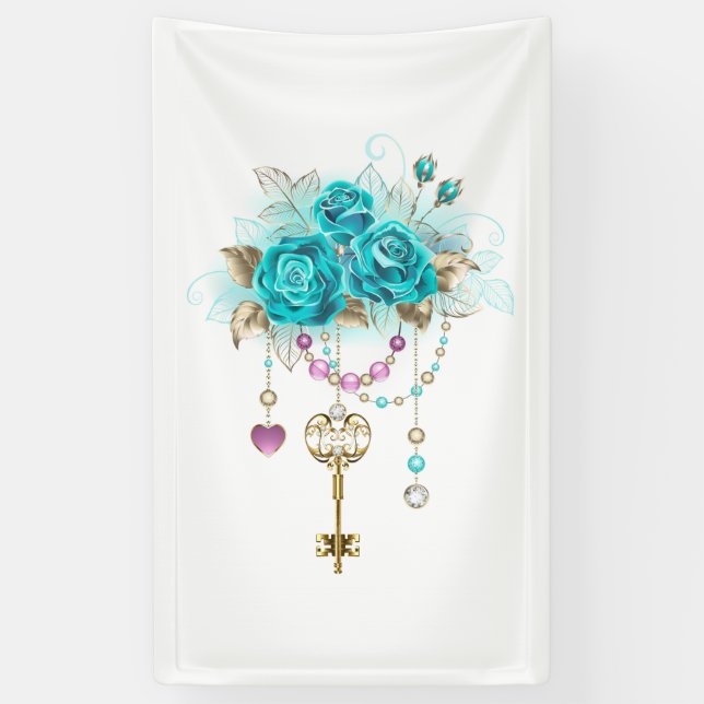 Turquoise Roses with Keys Banner (Vertical)